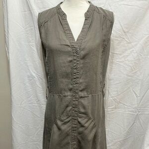 100% Linen Army Green Midi Dress Size XL